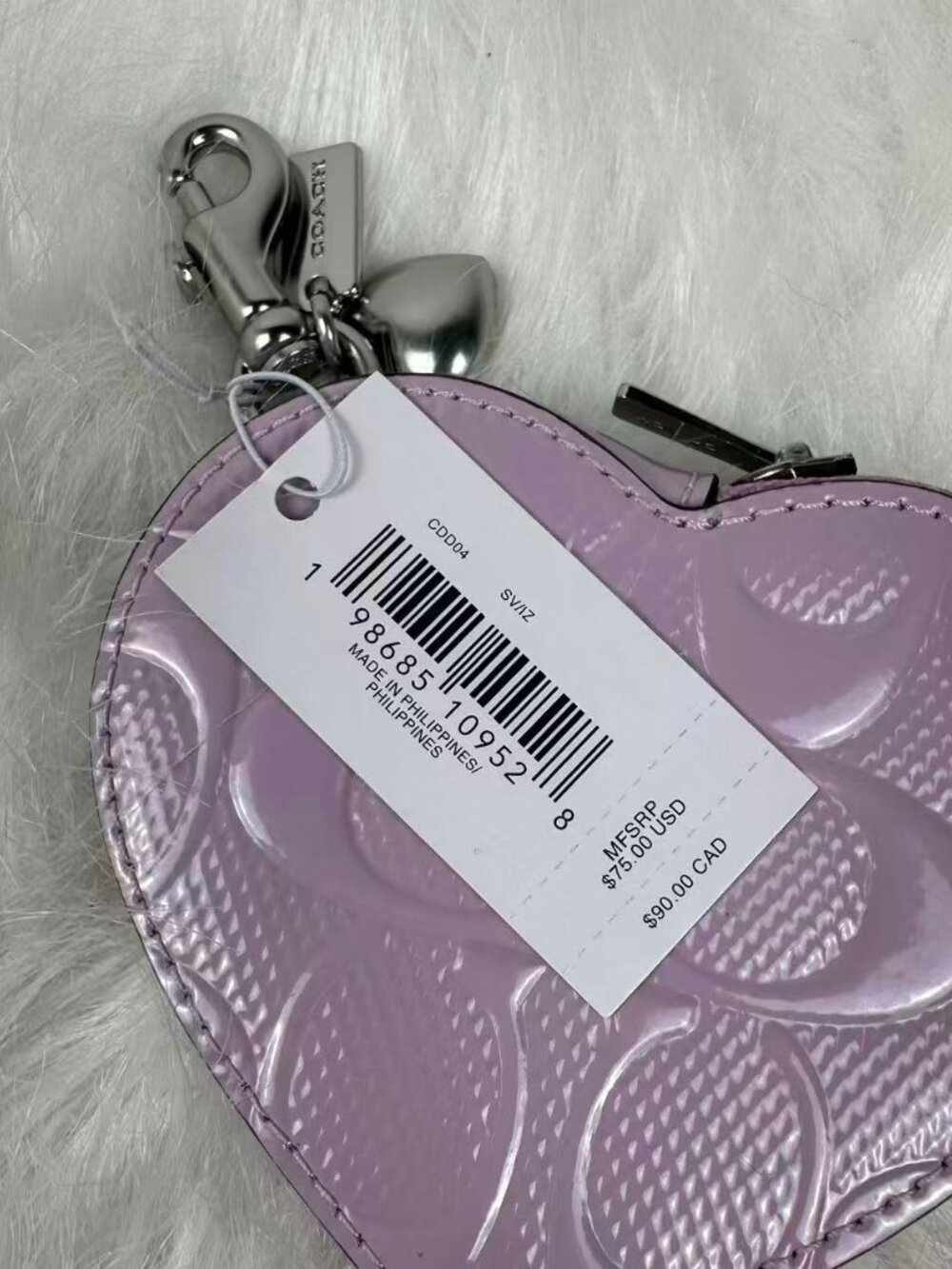 Coach Heart Bag Charm In Signature Leather With Heart Charm CDD04 NWT - Picture 2 of 5